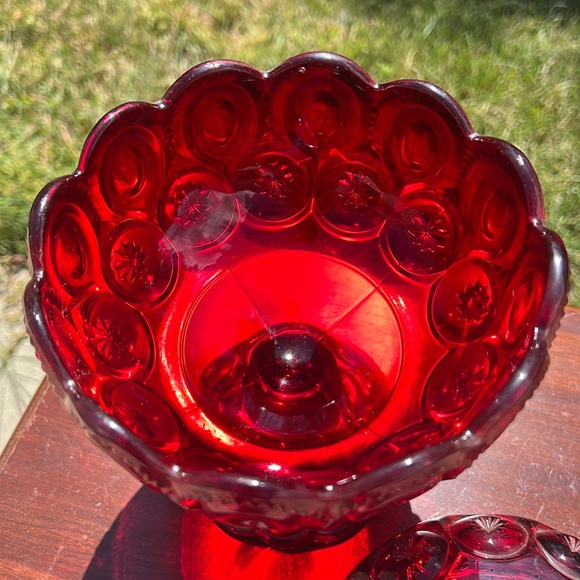 Vintage LE Smith Large Ruby Red Glass Moon and Star Pedestal Candy Dish - Picture 8 of 11